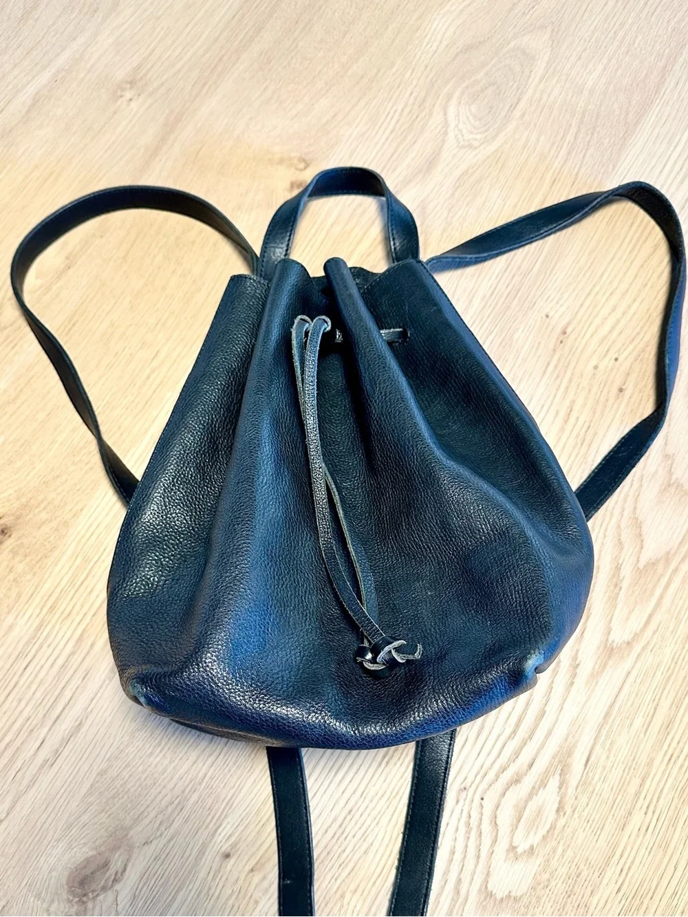 Madewell Black Leather Drawstring Backpack